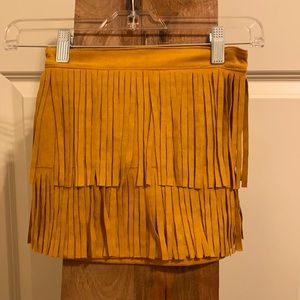 Mustard yellow YL peek a boot socks fringe skirt